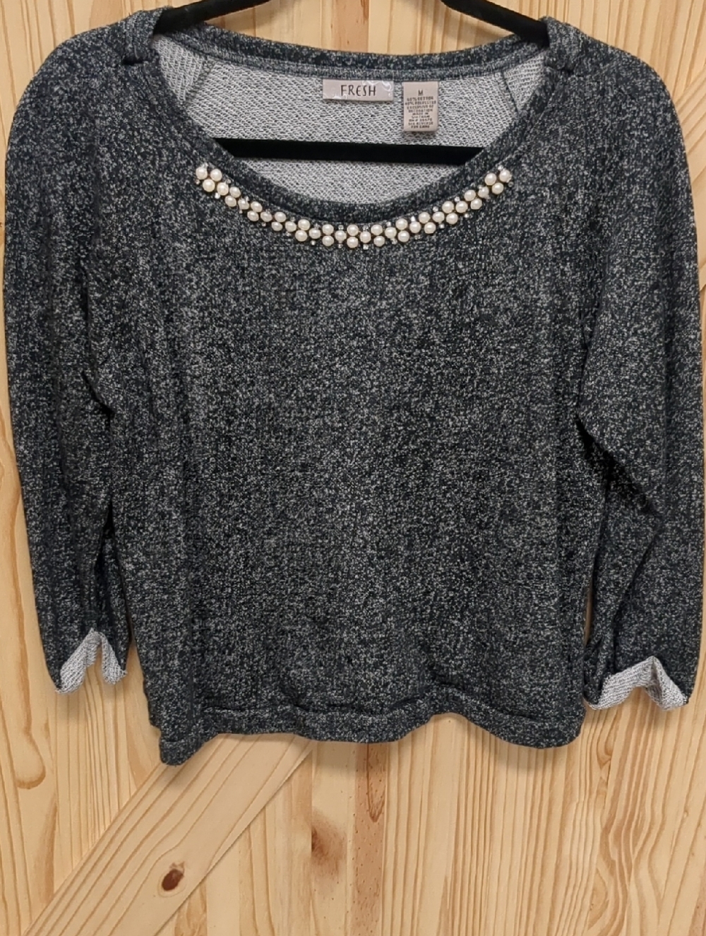 FRESH Charcoal Crewneck Sweater with Pearl Trim
